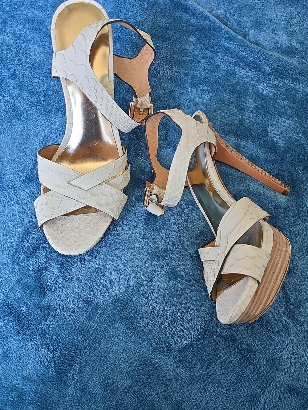 Coach Cream Textured Leather High Heel Sandals